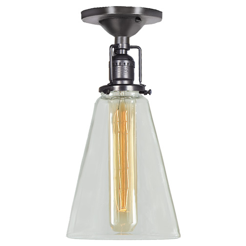 JVI Designs 1202-18 S10 One light Union Square ceiling mount gun metal finish 4.75" Wide, clear mouth blown glass shade